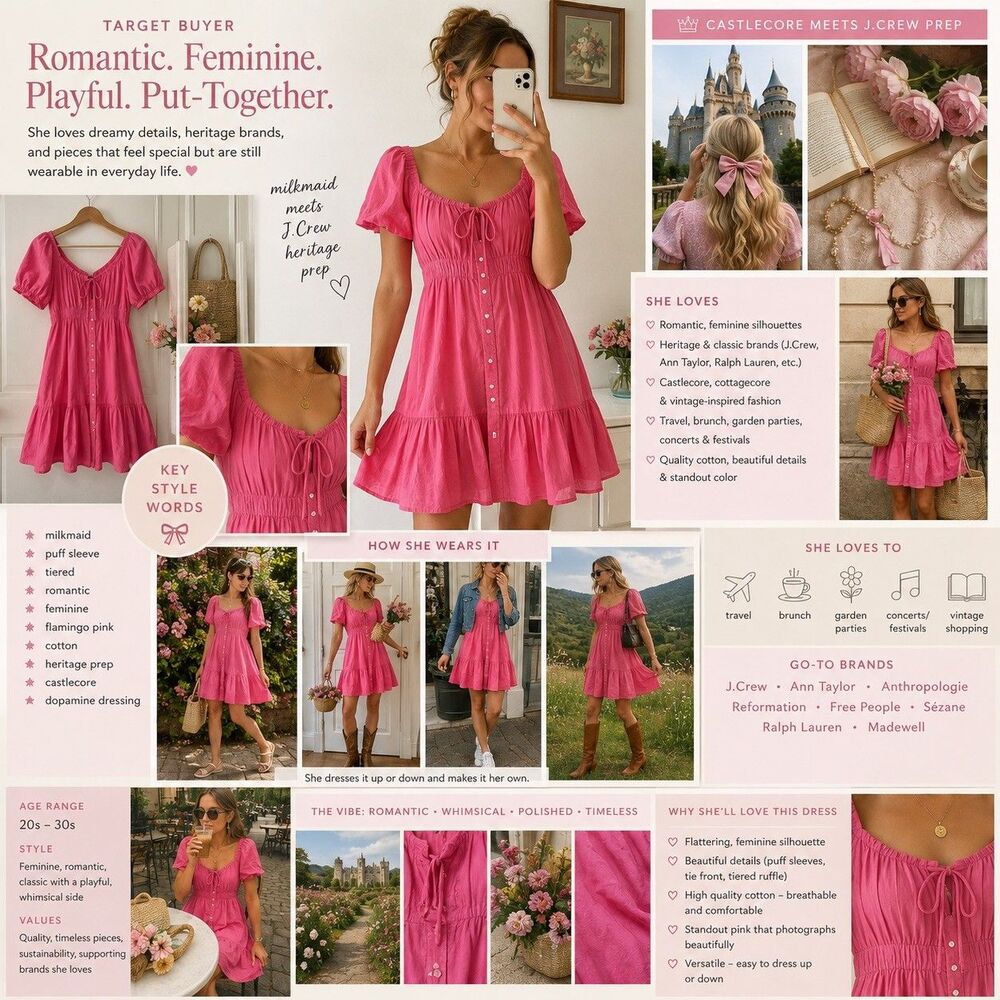 J.Crew XXS Flamingo Pink Cotton Milkmaid Puff Sleeve Mini Dress romantic castle